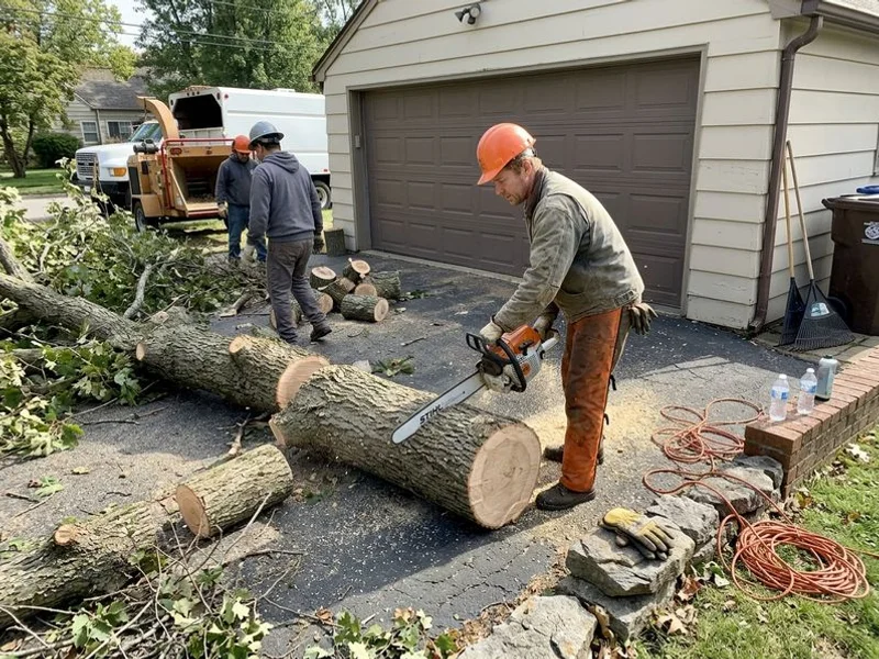 Crew sectioning the downed oak