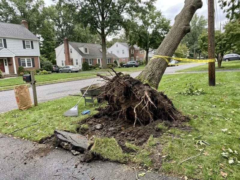 Root ball lifted from the ground during the nor'easter