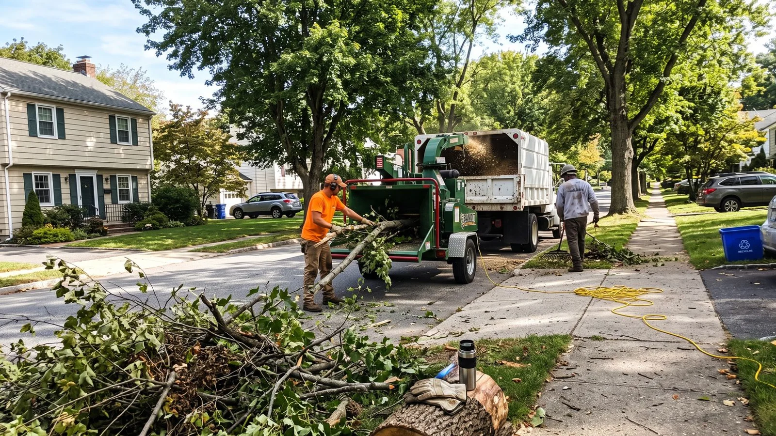 Arborist crew loading tree debris in Westchester