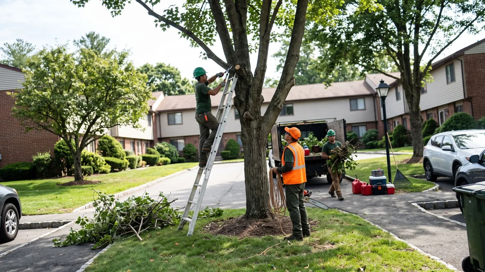 Crew maintaining condominium common area trees
