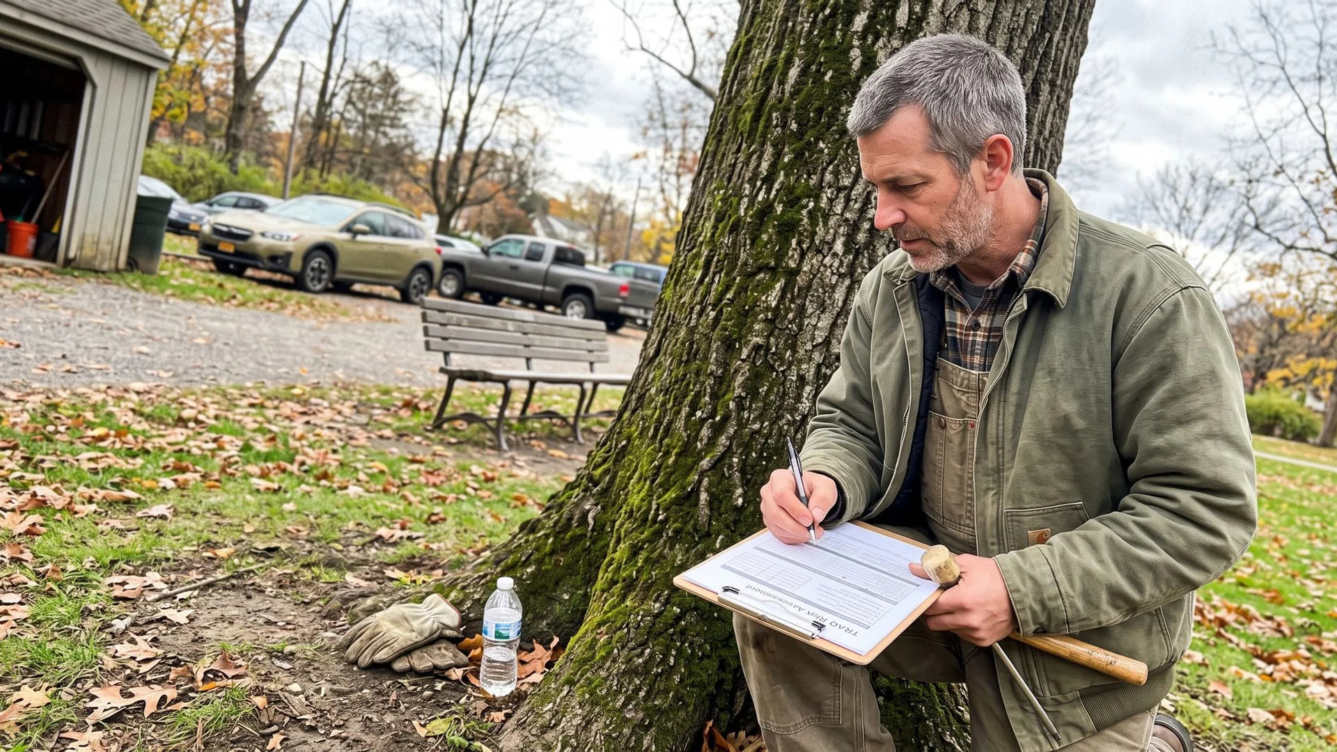 Certified arborist conducting TRAQ risk assessment