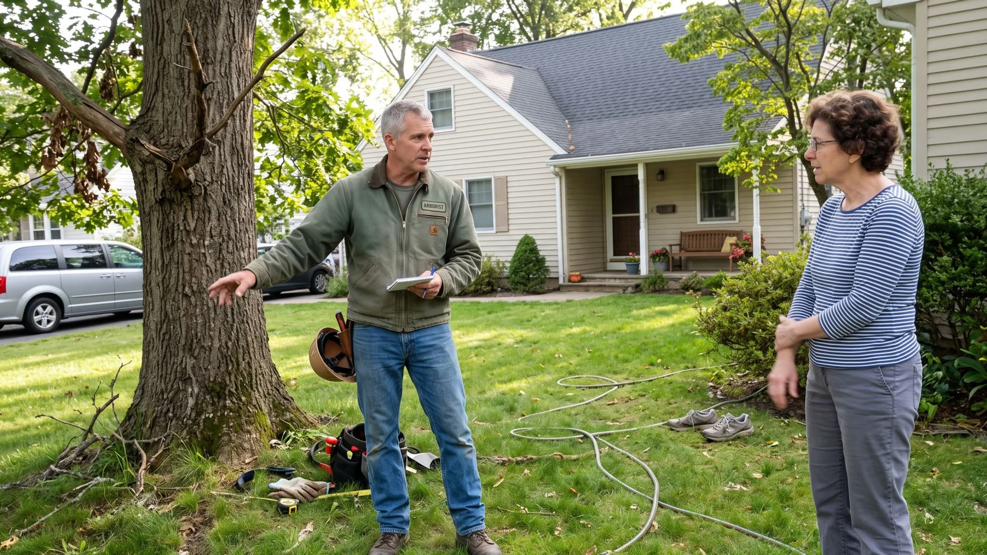 Arborist performing free storm-season safety check