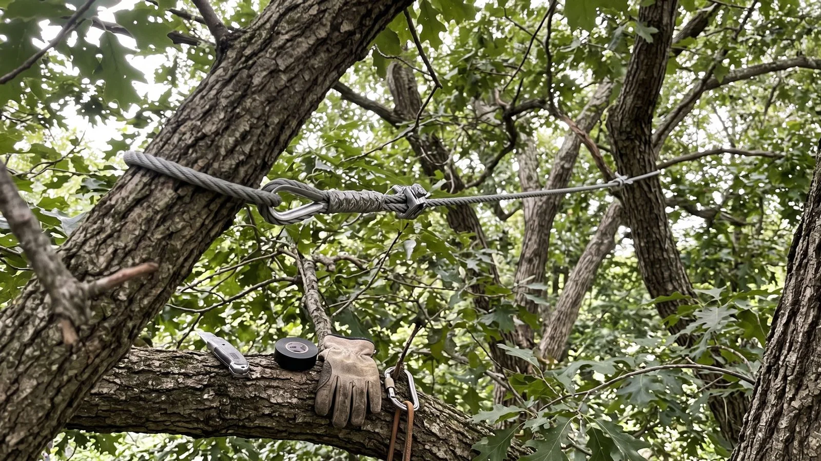 Dynamic support cable in tree canopy