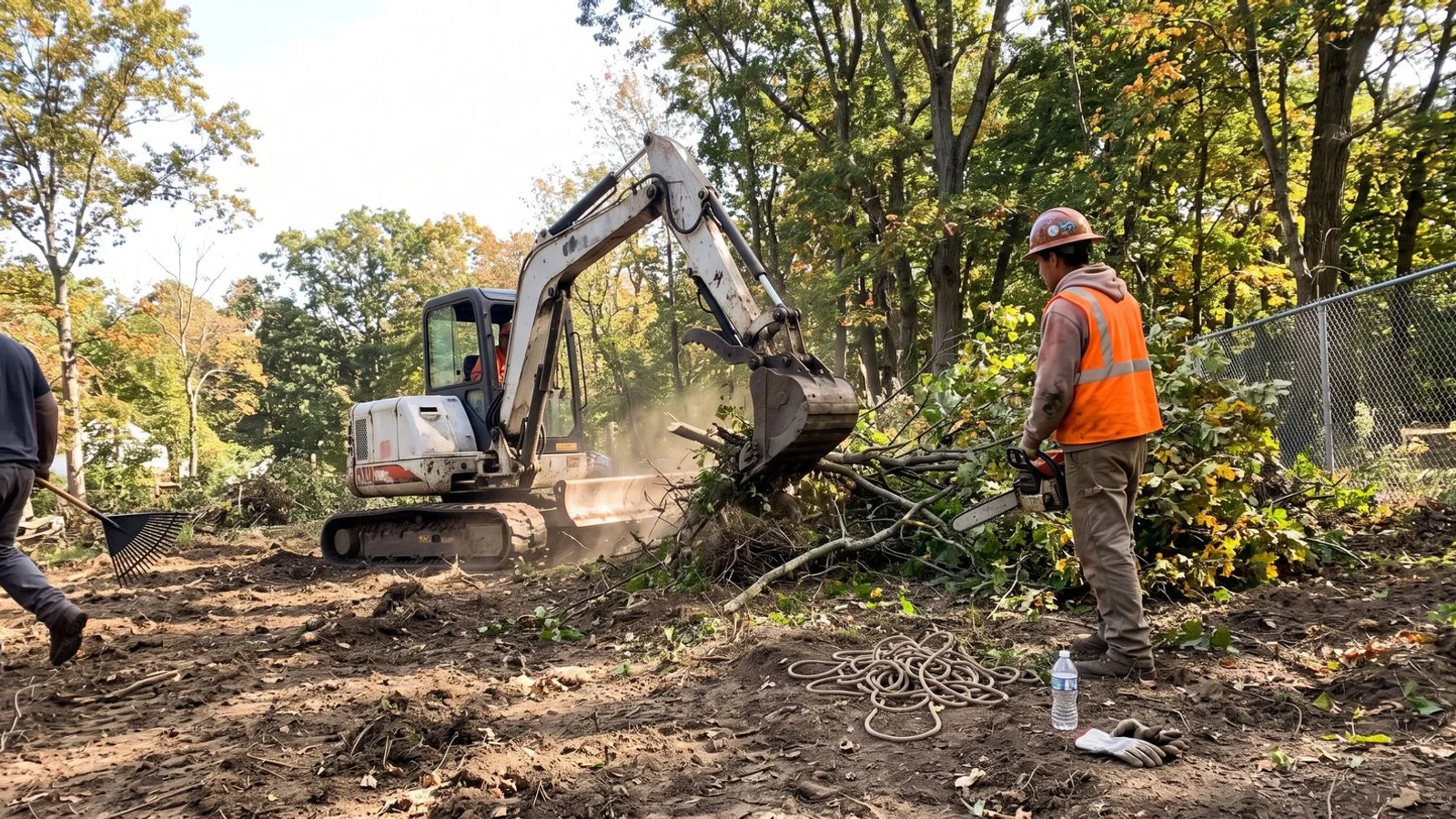 Heavy equipment clearing wooded Westchester lot