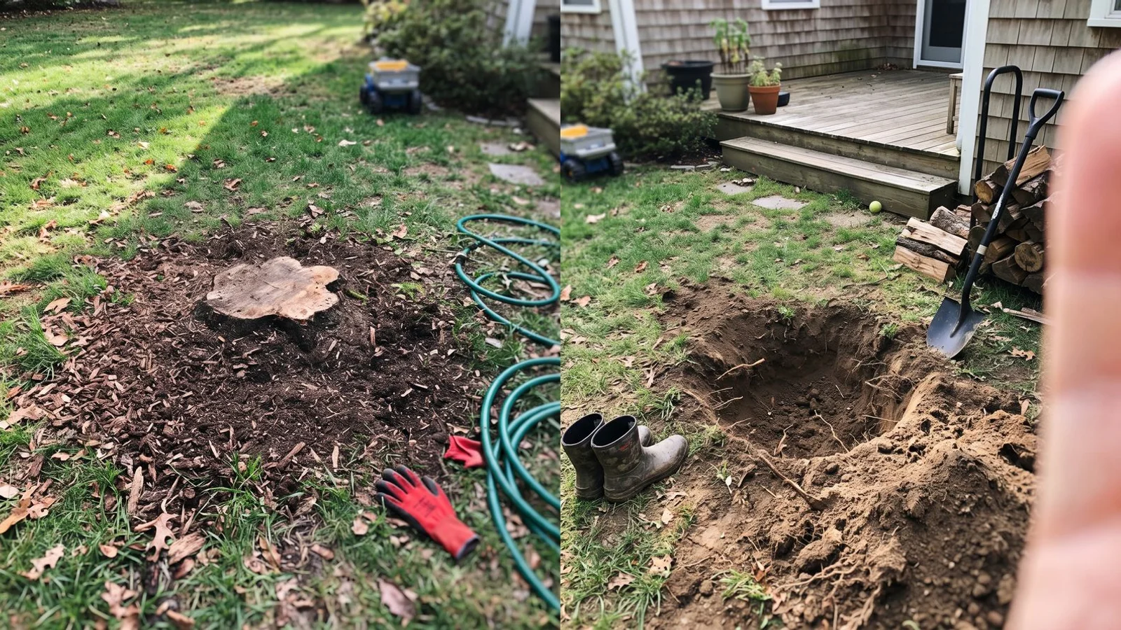 Ground stump vs excavated stump hole comparison